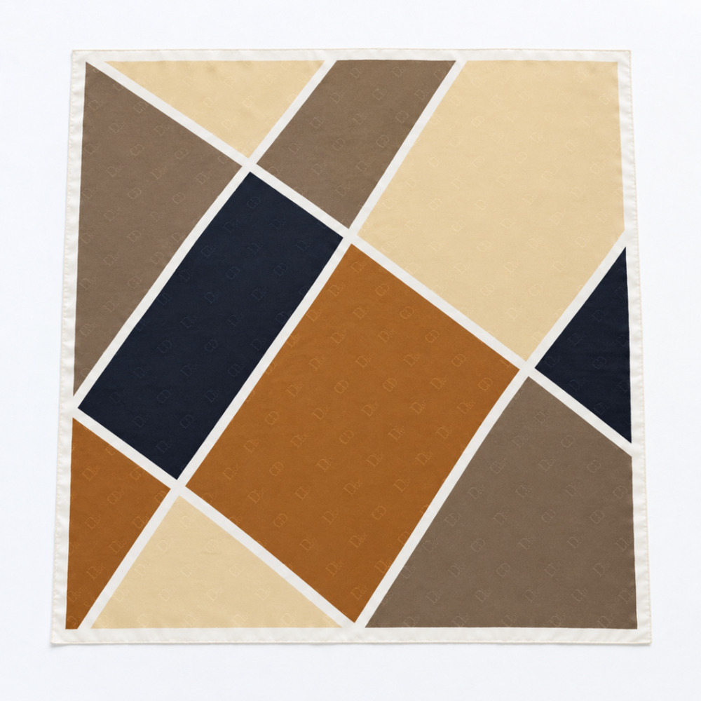 Vintage Christian Dior Silk Scarf Monogram Jacquard Geometric Brown Black 30x32 - Picture 3 of 8